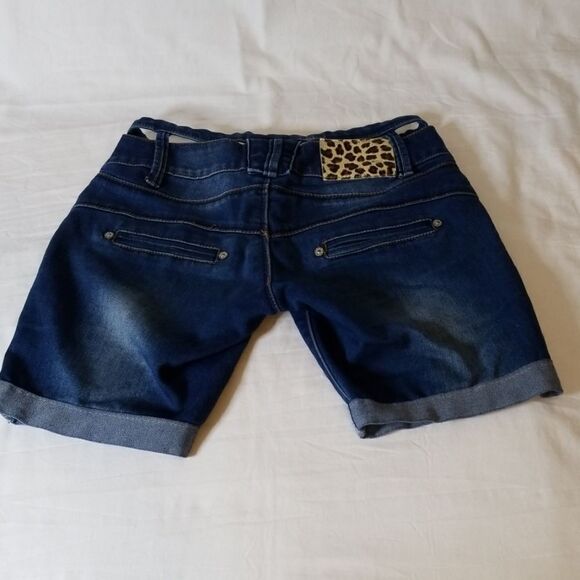 Blue Denim Shorts with Cheetah Print Accents - Picture 5 of 8